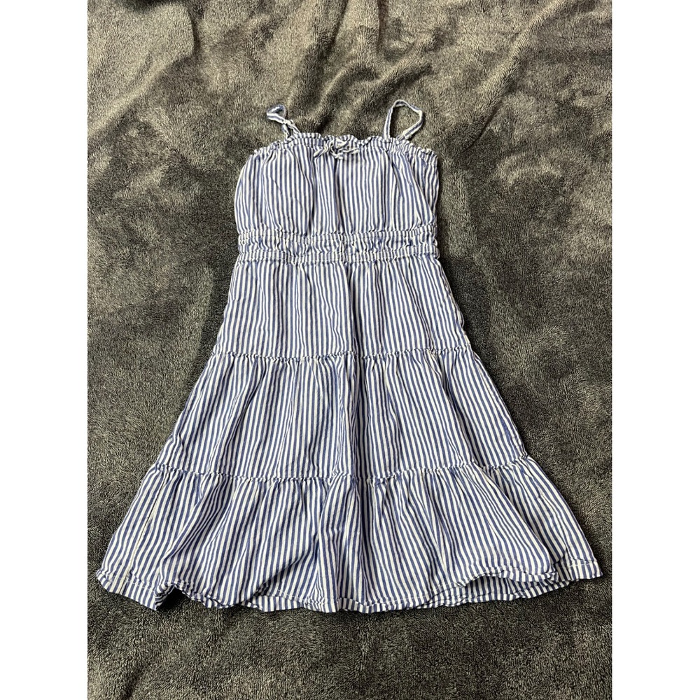 Old Navy Girls Blue White Striped Tiered Sun Dress Smocked Waist Size S 6-7 - Picture 1 of 5